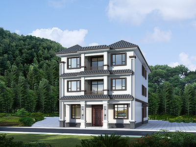三层楼房设计图农村 自建别墅带大厅BZ3579-新中式风格